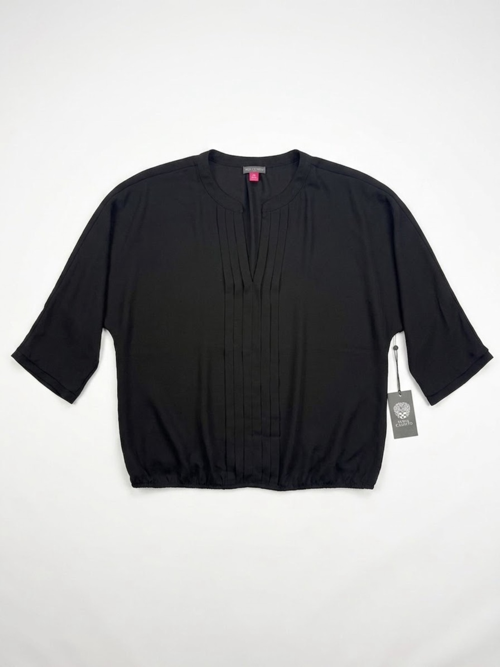 Vince Camuto Black Pintuck Front Short Sleeve Blouse